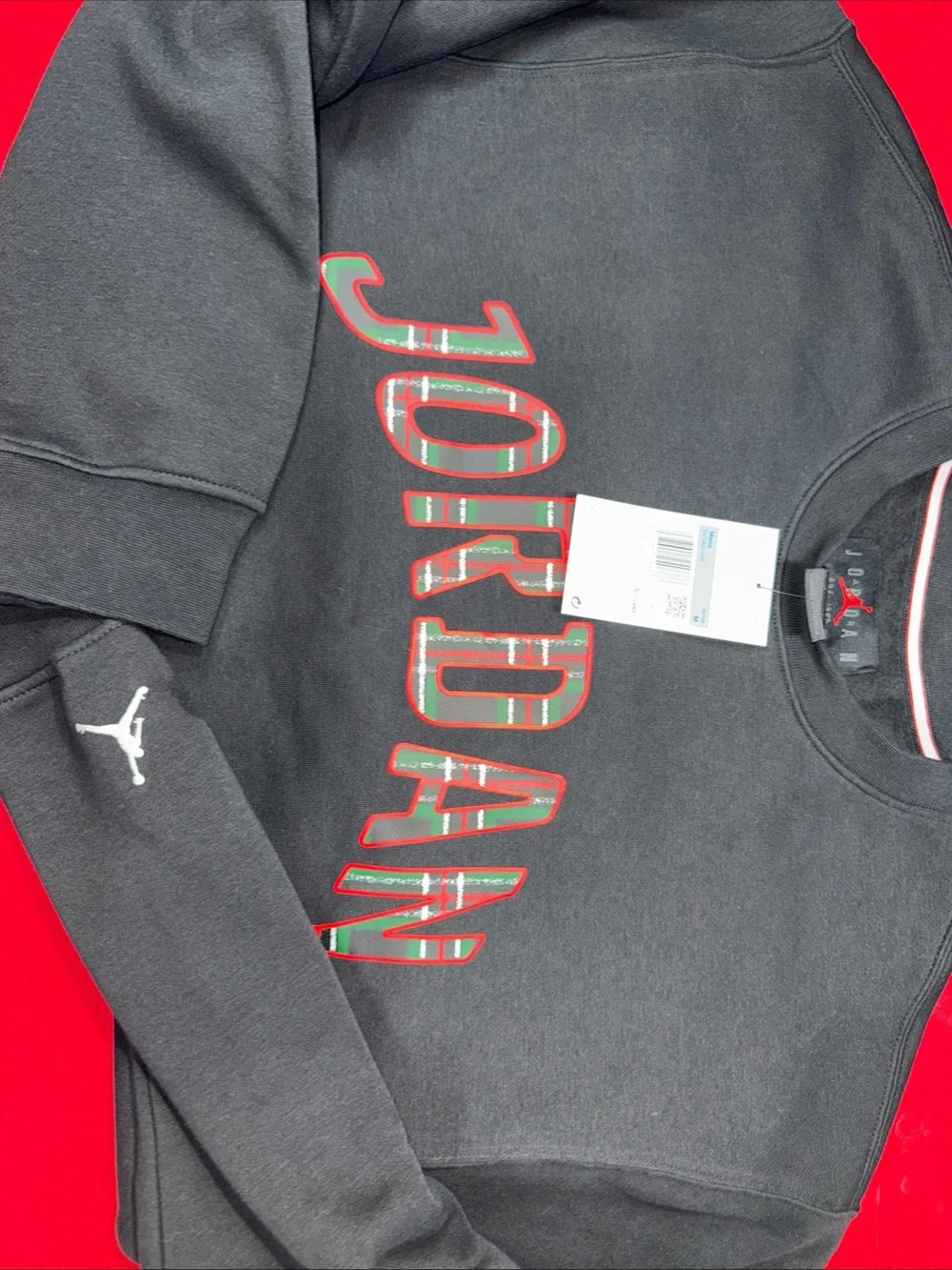 Jordan Black Crewneck Sweatshirt with Red Trim Logo